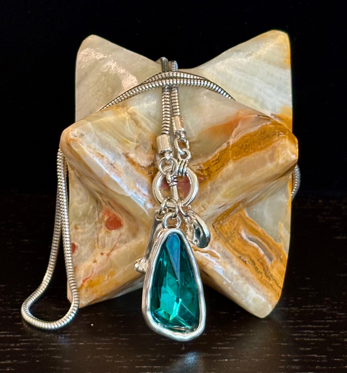 Crystal Teardrop Pendant Necklace – Ocean Blue, Emerald Green & Charcoal | Adjustable 29 inch Statement Necklace