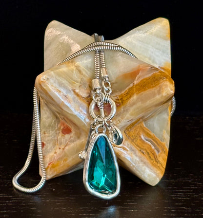 Crystal Teardrop Pendant Necklace – Ocean Blue, Emerald Green & Charcoal | Adjustable 29 inch Statement Necklace