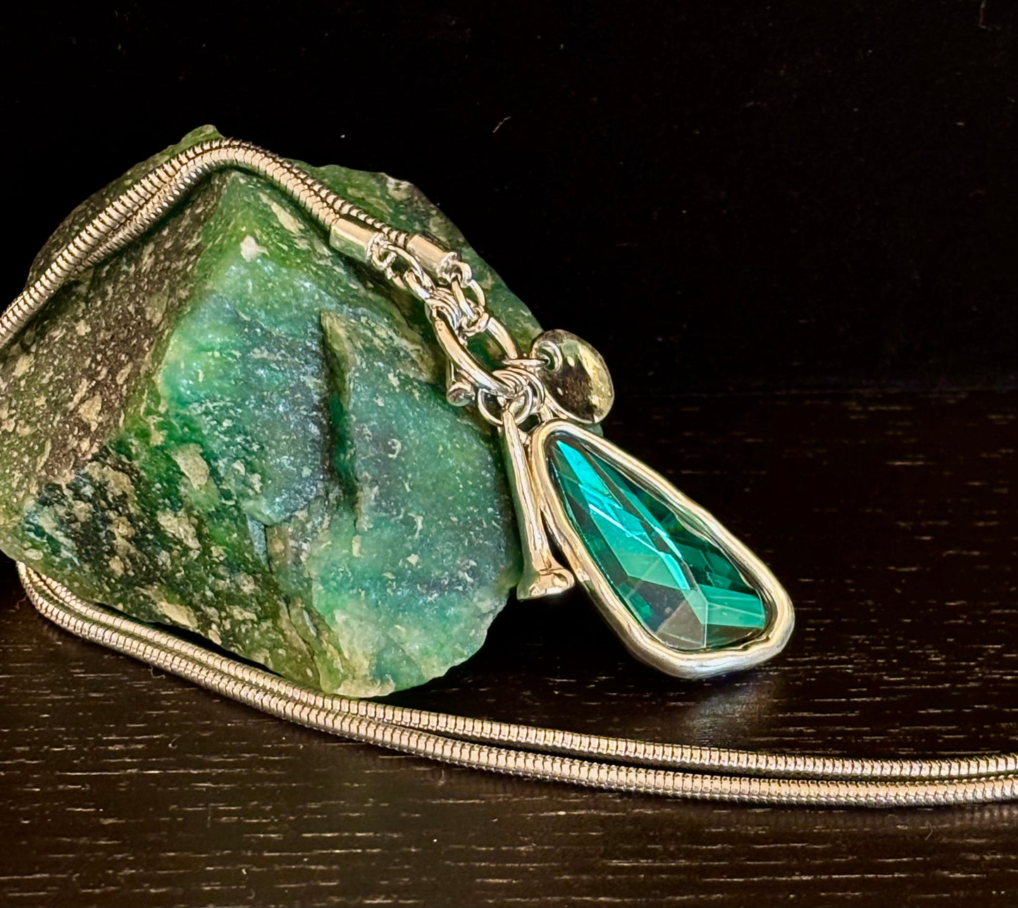Crystal Teardrop Pendant Necklace – Ocean Blue, Emerald Green & Charcoal | Adjustable 29 inch Statement Necklace