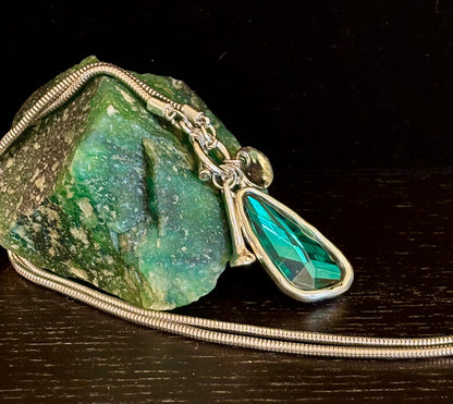 Crystal Teardrop Pendant Necklace – Ocean Blue, Emerald Green & Charcoal | Adjustable 29 inch Statement Necklace