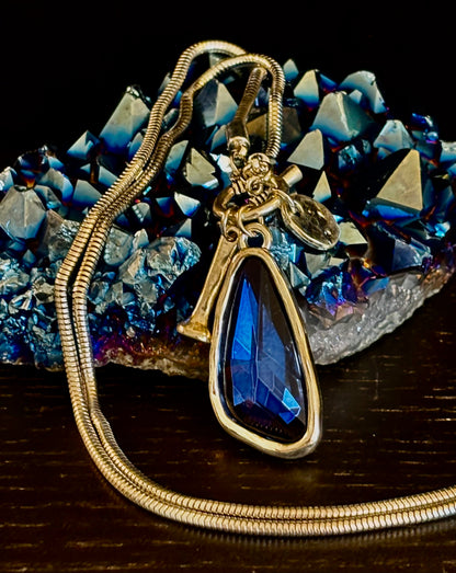 Crystal Teardrop Pendant Necklace – Ocean Blue, Emerald Green & Charcoal | Adjustable 29 inch Statement Necklace