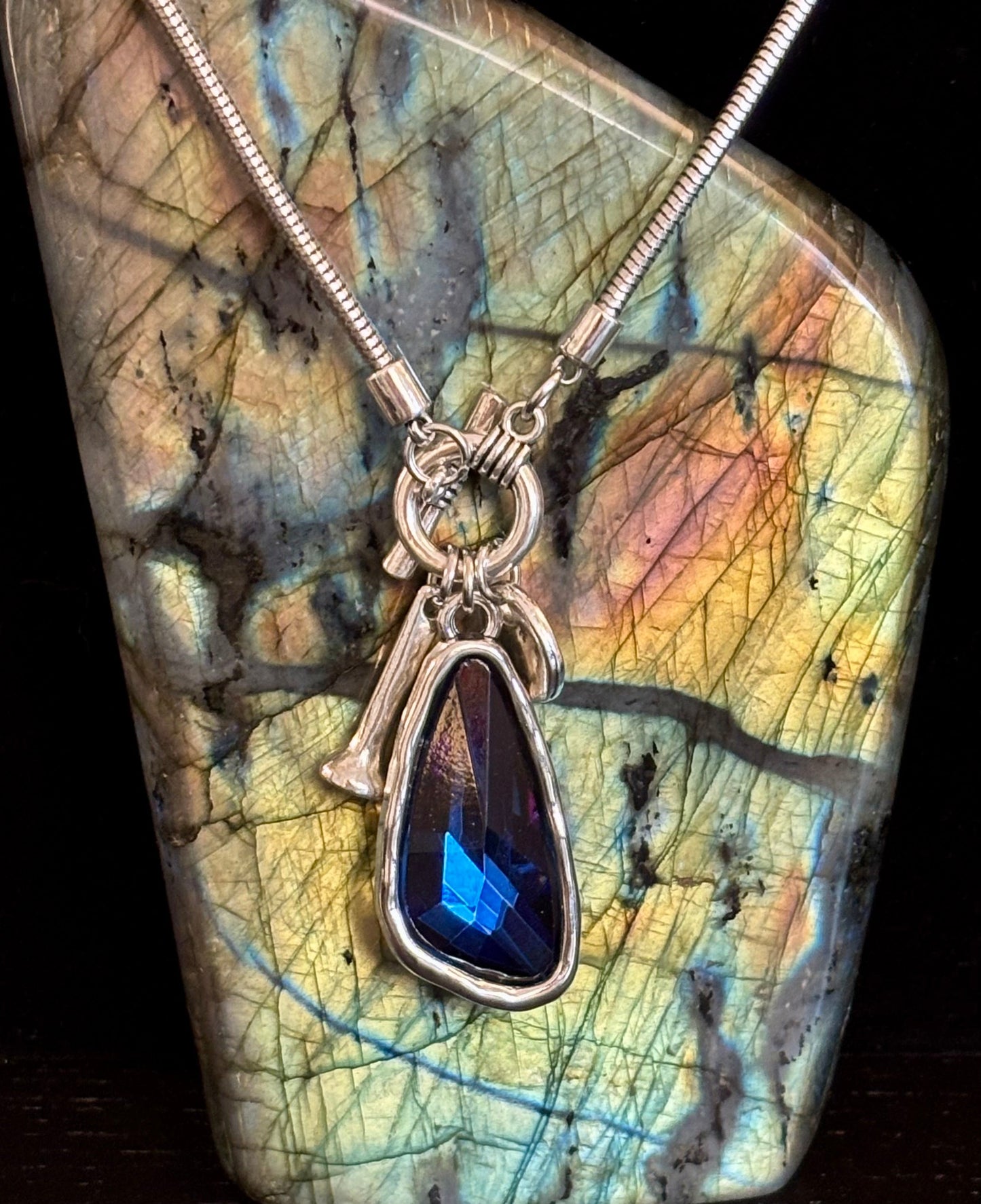 Crystal Teardrop Pendant Necklace – Ocean Blue, Emerald Green & Charcoal | Adjustable 29 inch Statement Necklace
