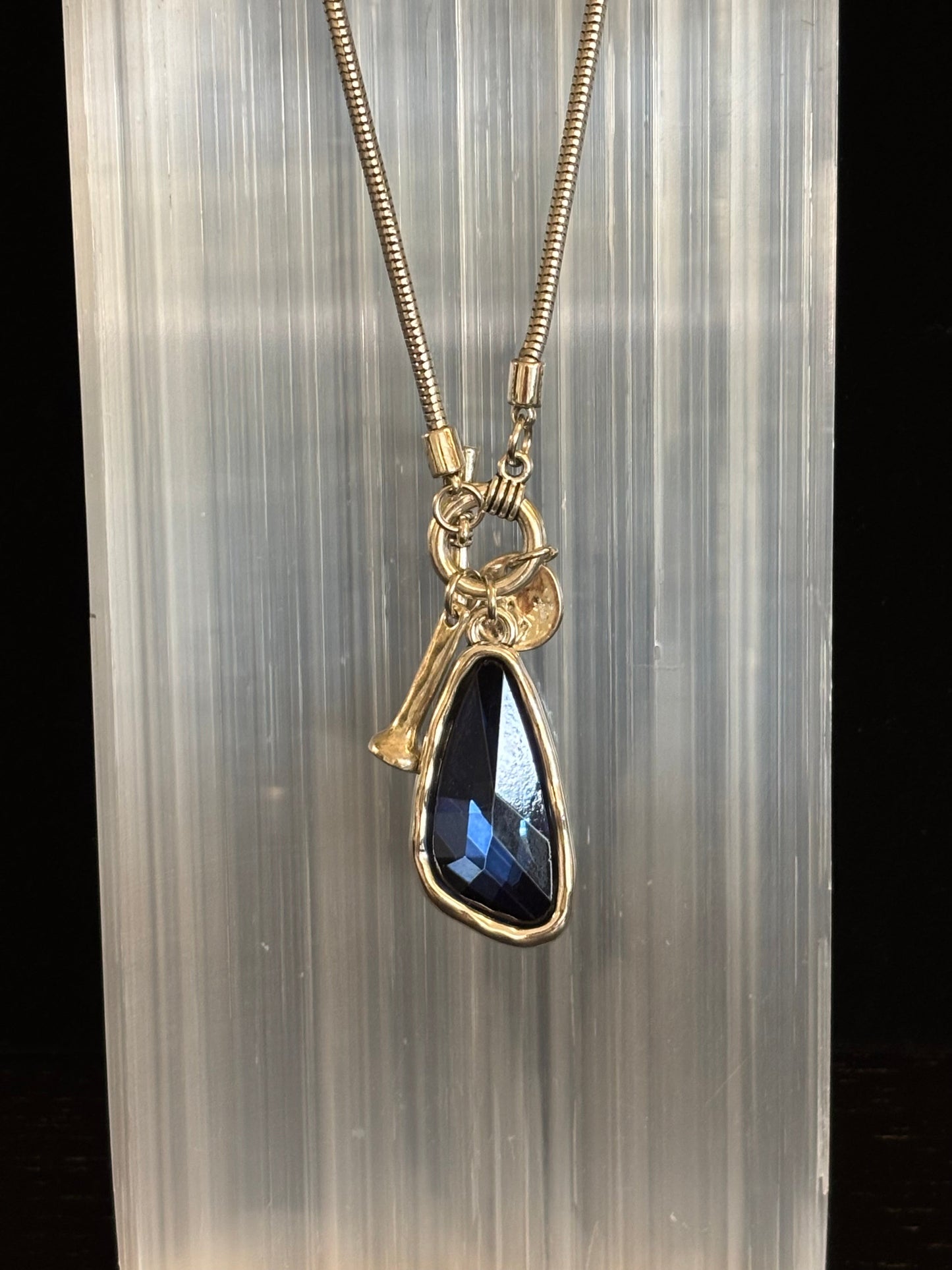 Crystal Teardrop Pendant Necklace – Ocean Blue, Emerald Green & Charcoal | Adjustable 29 inch Statement Necklace