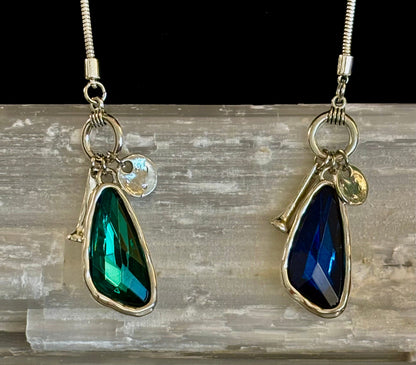 Crystal Teardrop Pendant Necklace – Ocean Blue, Emerald Green & Charcoal | Adjustable 29 inch Statement Necklace