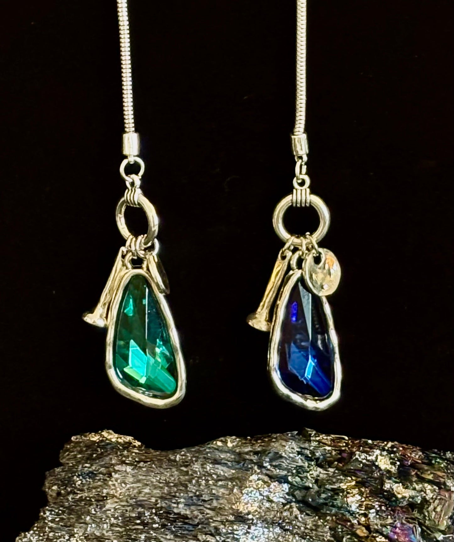 Crystal Teardrop Pendant Necklace – Ocean Blue, Emerald Green & Charcoal | Adjustable 29 inch Statement Necklace