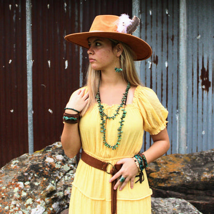 Natural Turquoise Stacked Stone Necklace with Leather Ties 263e