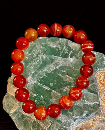 Carnelian Gemstone Bracelet 8mm & 10mm – Reiki-Infused Motivation & Manifestation Jewelry (Medium Wrist)