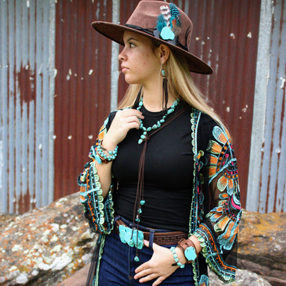 Leather Lasso Necklace with Turquoise Accents 251r