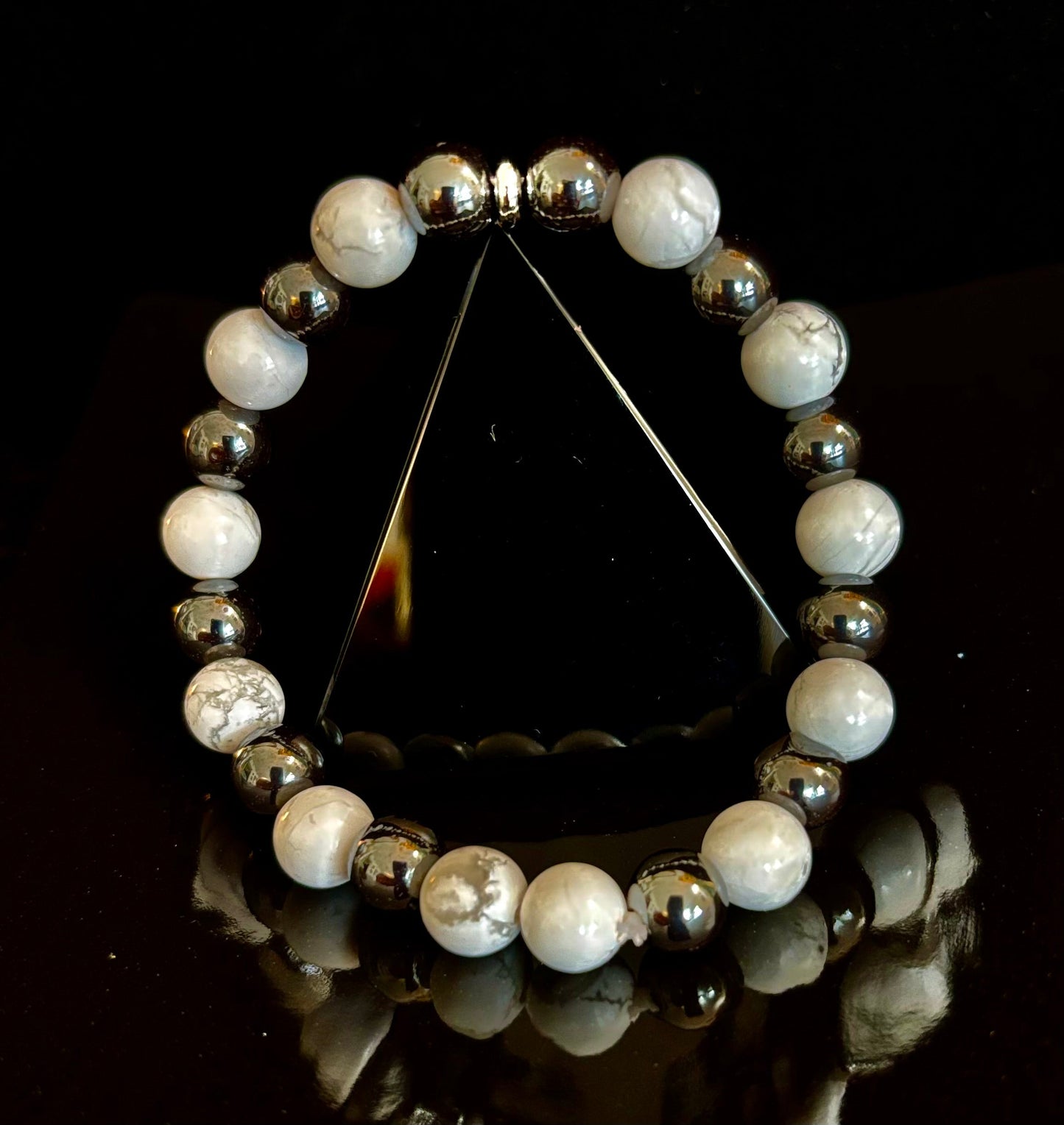 White Howlite & Hematite Reiki-Infused Calm & Grounding Bracelet (Medium Wrist)