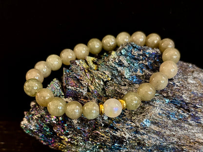 Jade & Moonstone Bracelet – 8mm Natural Gemstone (Small–Medium Wrist) | Luck, Calm & New Beginnings