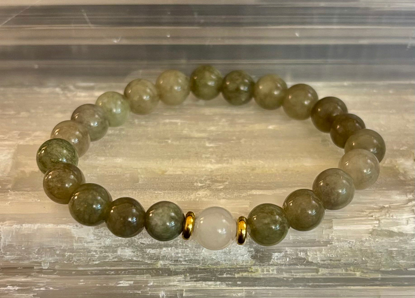 Jade & Moonstone Bracelet – 8mm Natural Gemstone (Small–Medium Wrist) | Luck, Calm & New Beginnings