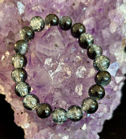 Black & White Cracked Glass Beads Bracelet – Bold Unisex Personality Statement Jewelry