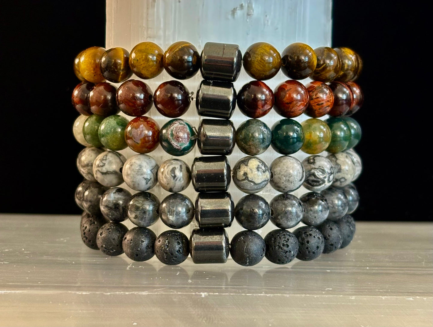 Earth Energy Collection – 6 Choices - Natural Stone & Magnetic Bead Bracelets for Medium Wrists