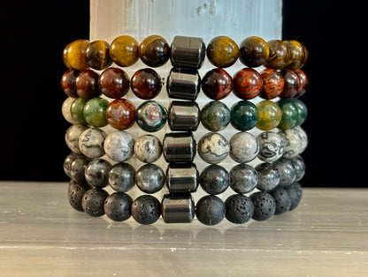 Earth Energy Collection – 6 Choices - Natural Stone & Magnetic Bead Bracelets for Medium Wrists