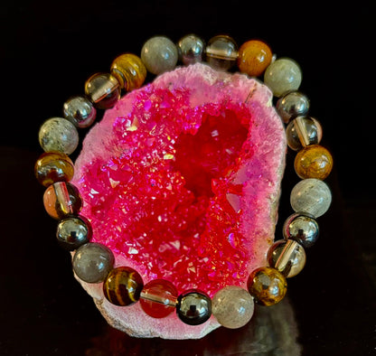 Tiger's Eye, Labradorite, Hematite, Smoky Quartz Protection Bracelet – Strength, Clarity & Grounding