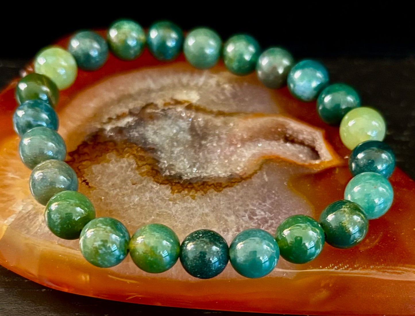 Natural Moss Agate Bracelet 8mm & 10mm – Reiki-Infused Growth, Abundance & Grounding Jewelry (Multiple Wrist Sizes)