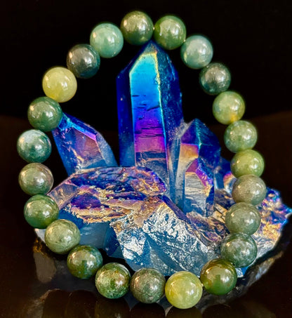 Natural Moss Agate Bracelet 8mm & 10mm – Reiki-Infused Growth, Abundance & Grounding Jewelry (Multiple Wrist Sizes)
