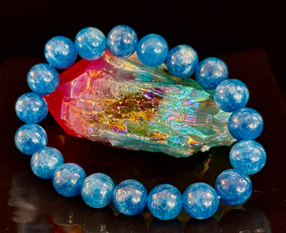 Blue Apatite Energy Bracelet | 8mm or 10mm Natural Stone Beads for Clarity, Focus & Motivation