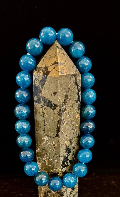 Blue Apatite Energy Bracelet | 8mm or 10mm Natural Stone Beads for Clarity, Focus & Motivation