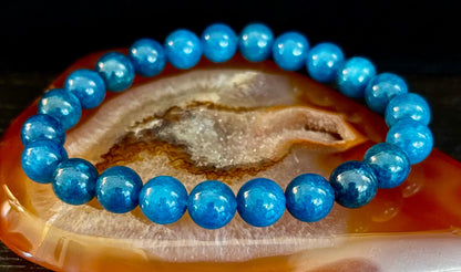 Blue Apatite Energy Bracelet | 8mm or 10mm Natural Stone Beads for Clarity, Focus & Motivation