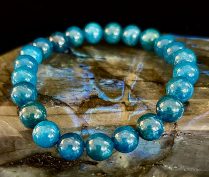Blue Apatite Energy Bracelet | 8mm or 10mm Natural Stone Beads for Clarity, Focus & Motivation
