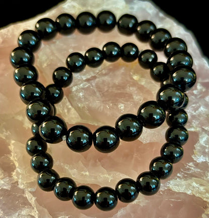Reiki Infused Natural Shungite Bead Bracelet – 8mm Beads (Small and Medium Wrists)