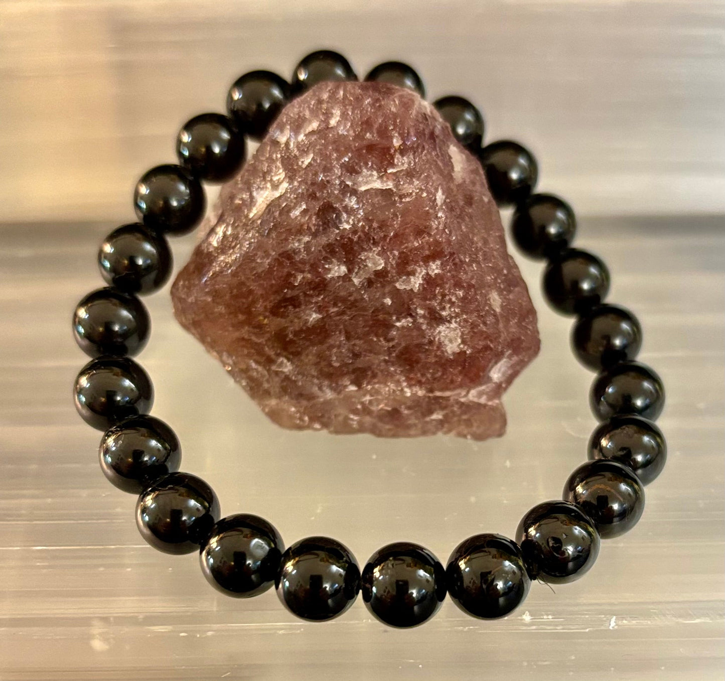 Black Tourmaline Bracelet – Protection, Grounding & Energy Shield (Medium to Large Wrists)