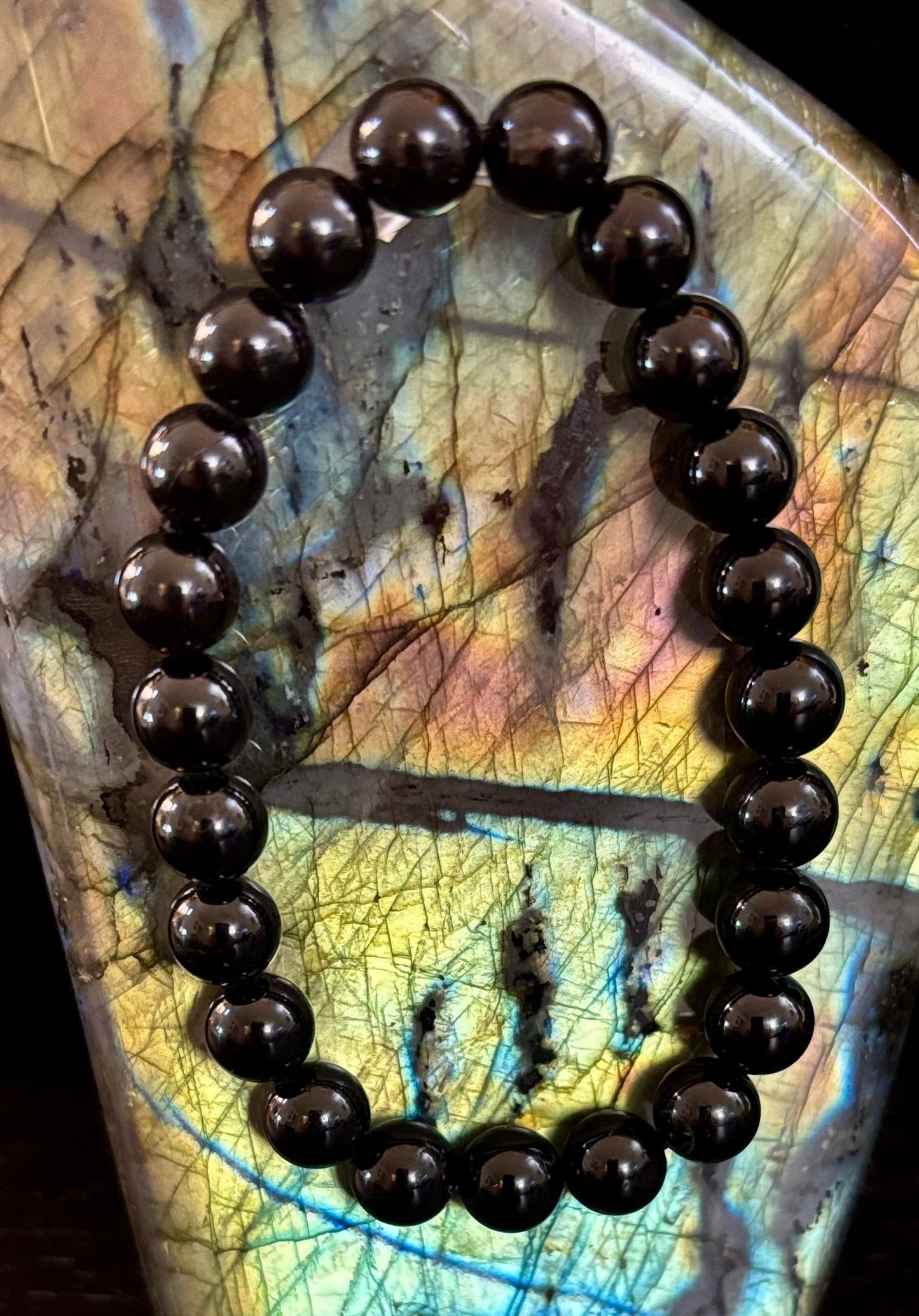 Black Tourmaline Bracelet – Protection, Grounding & Energy Shield (Medium to Large Wrists)