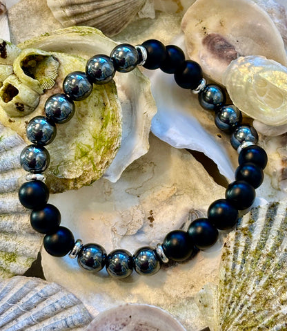 Powerful Protection Bracelet – Black Onyx & Hematite | 8mm Beads | Medium to Large Wrists