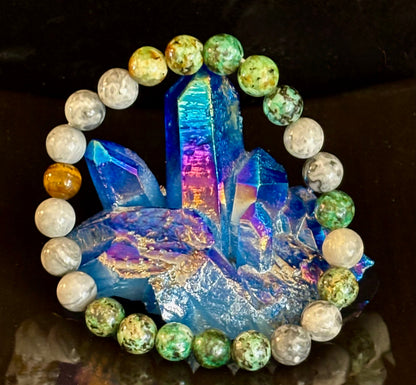 Tranquil Power Bracelet – African Turquoise, Tiger Eye & Map Stone (Large Wrists)