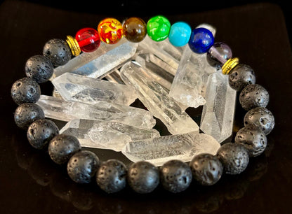 Chakra Beaded Bracelet – Volcanic Lava Rock & Natural Healing Stones