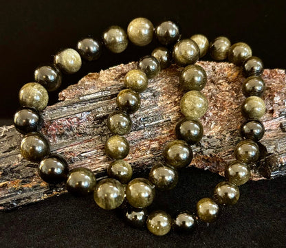 Gold Obsidian Protection Bracelet – 8mm & 10mm Beads for Small to Medium Wrists 🖤✨