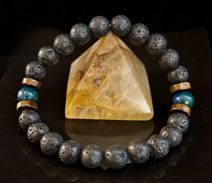 Men’s Lava Rock & Black Stone Bracelet – Natural Blue, Gray or Brown Accent Stones | Medium–Large Wrist