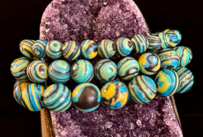 Deep Blue Malachite Energy Bracelet – 6mm, 8mm, 10mm Beads for Small to Large Wrists