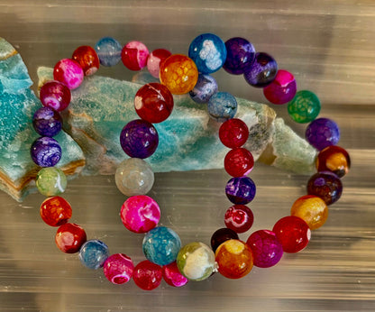 Rainbow Dragon Vein Agate Gemstone Bracelet (8mm or 10mm bead options - Medium Wrists)