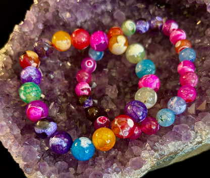 Rainbow Dragon Vein Agate Gemstone Bracelet (8mm or 10mm bead options - Medium Wrists)