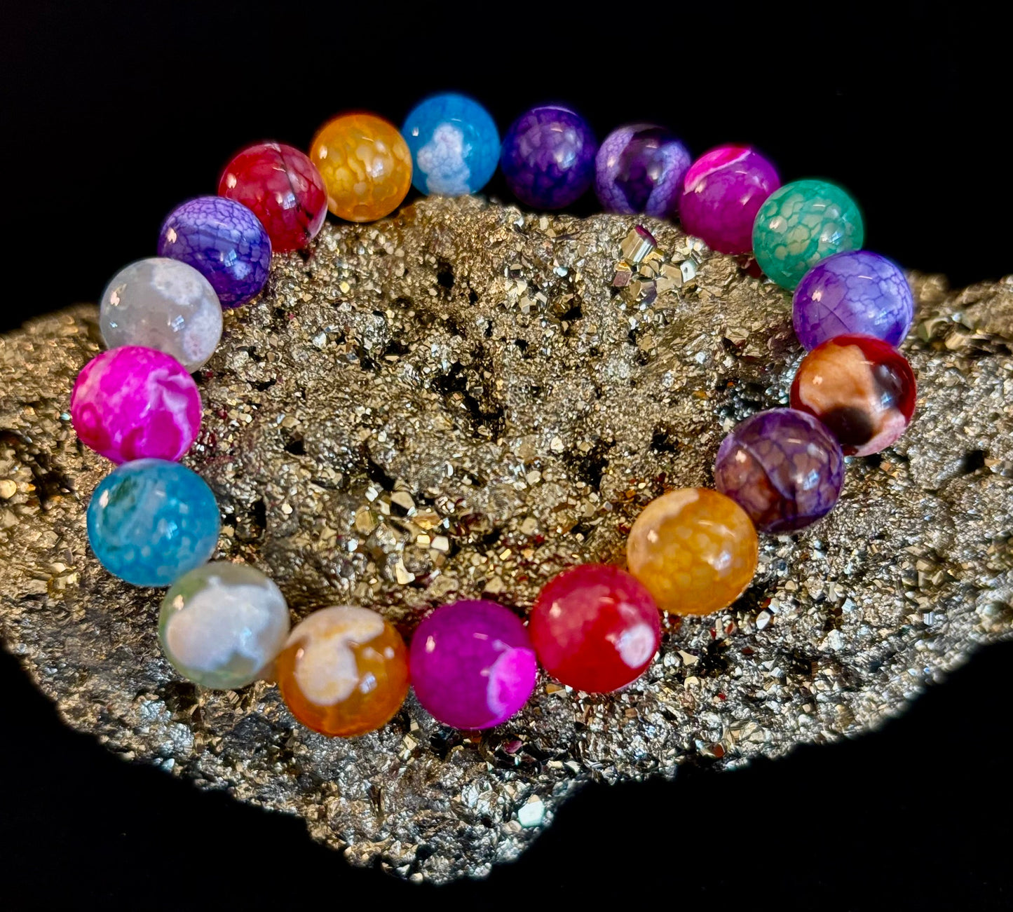 Rainbow Dragon Vein Agate Gemstone Bracelet (8mm or 10mm bead options - Medium Wrists)