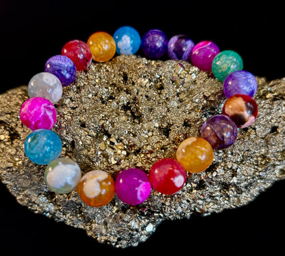 Rainbow Dragon Vein Agate Gemstone Bracelet (8mm or 10mm bead options - Medium Wrists)