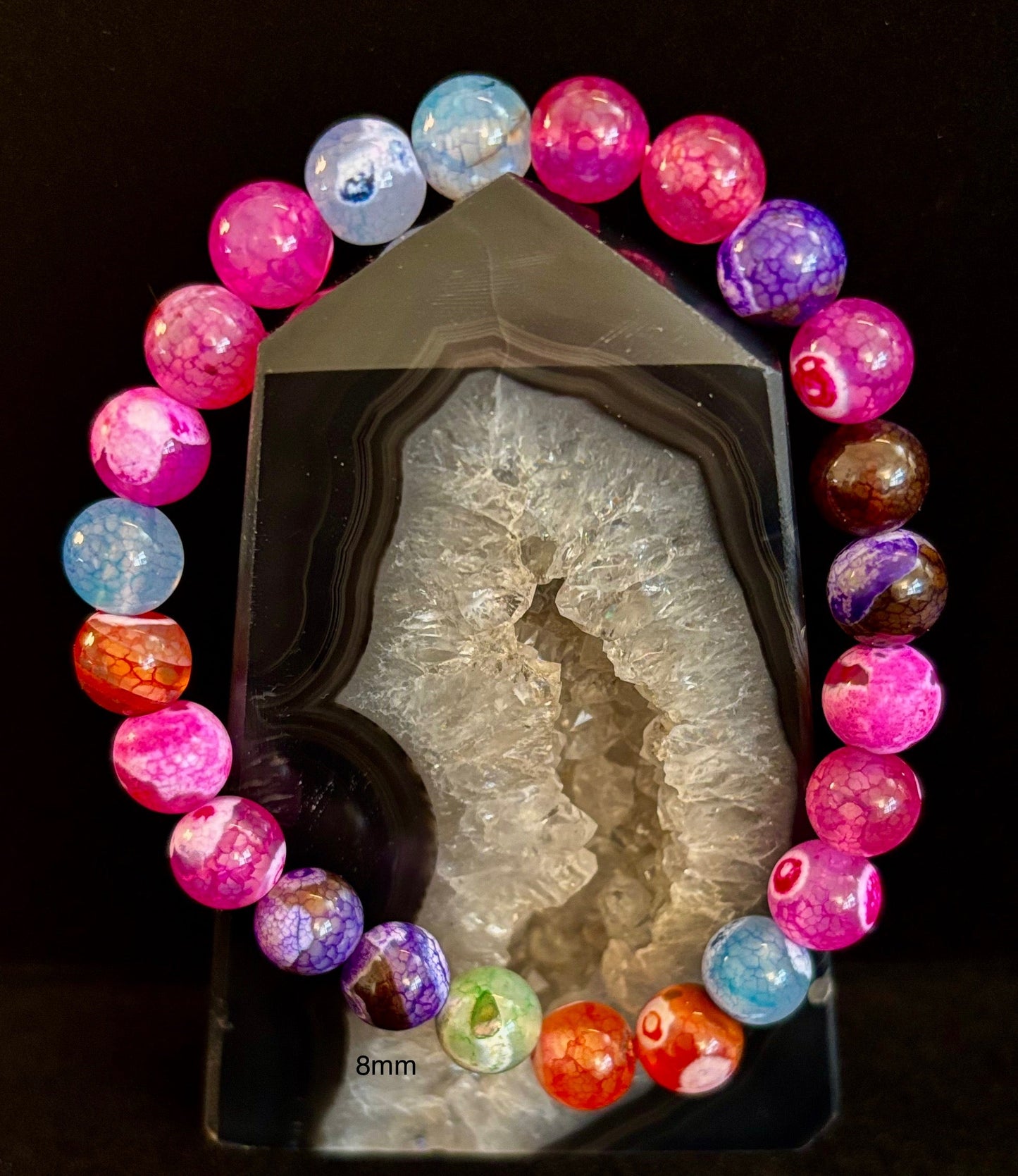 Rainbow Dragon Vein Agate Gemstone Bracelet (8mm or 10mm bead options - Medium Wrists)