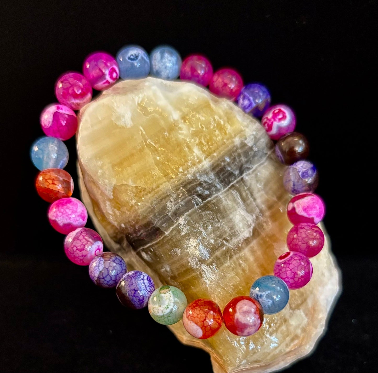 Rainbow Dragon Vein Agate Gemstone Bracelet (8mm or 10mm bead options - Medium Wrists)