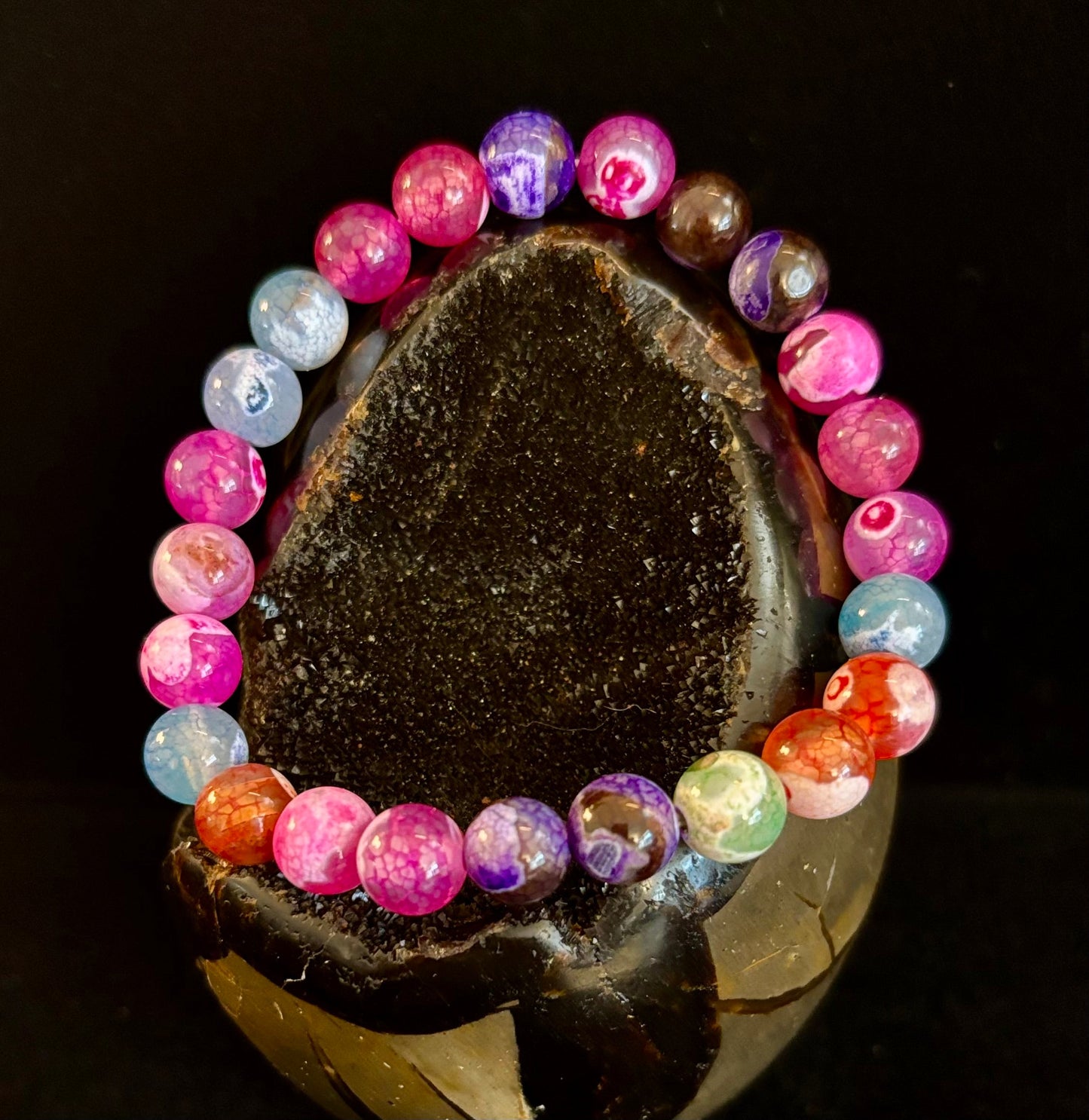 Rainbow Dragon Vein Agate Gemstone Bracelet (8mm or 10mm bead options - Medium Wrists)