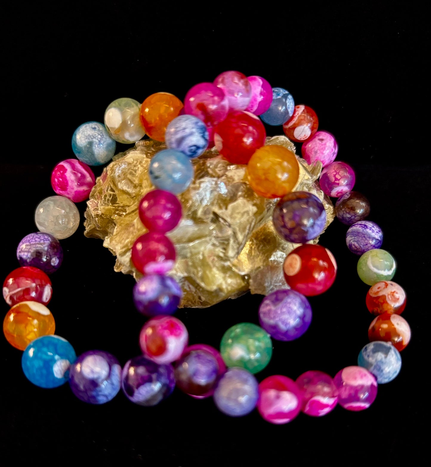 Rainbow Dragon Vein Agate Gemstone Bracelet (8mm or 10mm bead options - Medium Wrists)