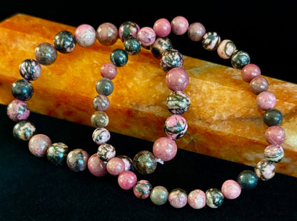 Natural Rhodonite Stone Bead Bracelet – Emotional Healing & Love Energy