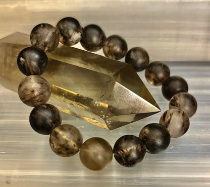 Watermelon Black Matte Stretch Stone Bracelet – 12mm Bold Beads | Grounding Energy & Fierce Style
