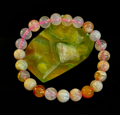 Pink Flower Agate (Cherry Agate) Bracelet – 8mm Beads, Small to Medium Wrists