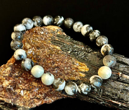 Zebra Stone Bracelet – 8mm Beads, Medium Wrists