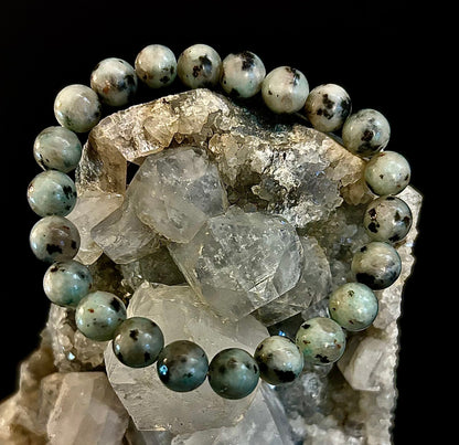 Sesame Kiwi Jasper Bracelet – 8mm Beads, Medium Wrists