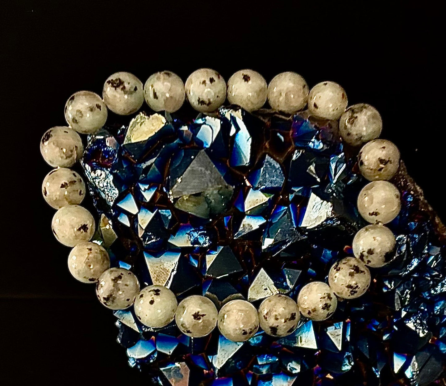 Sesame Kiwi Jasper Bracelet – 8mm Beads, Medium Wrists