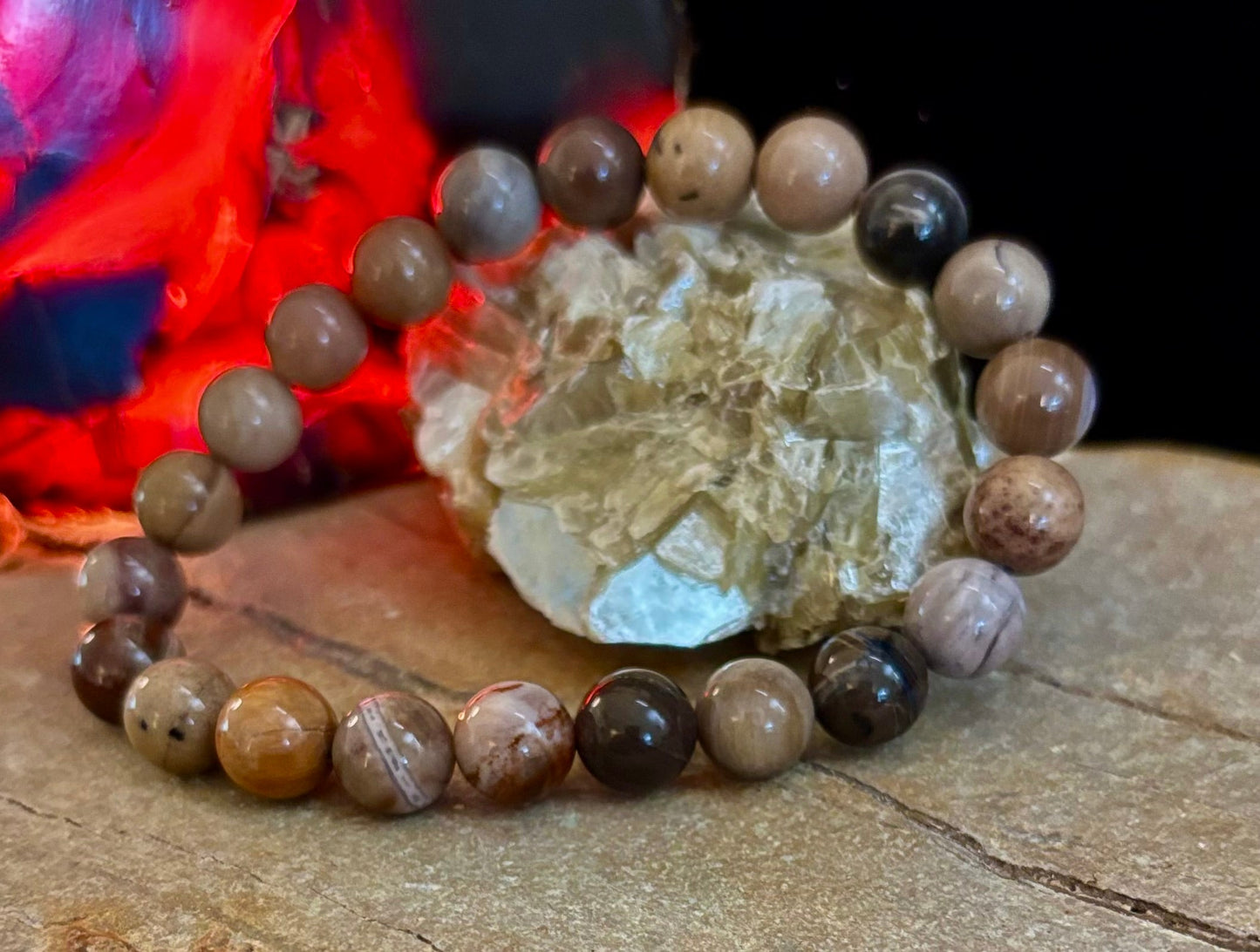 Petrified Wood Bracelet – 8mm Beads, Medium Wrists