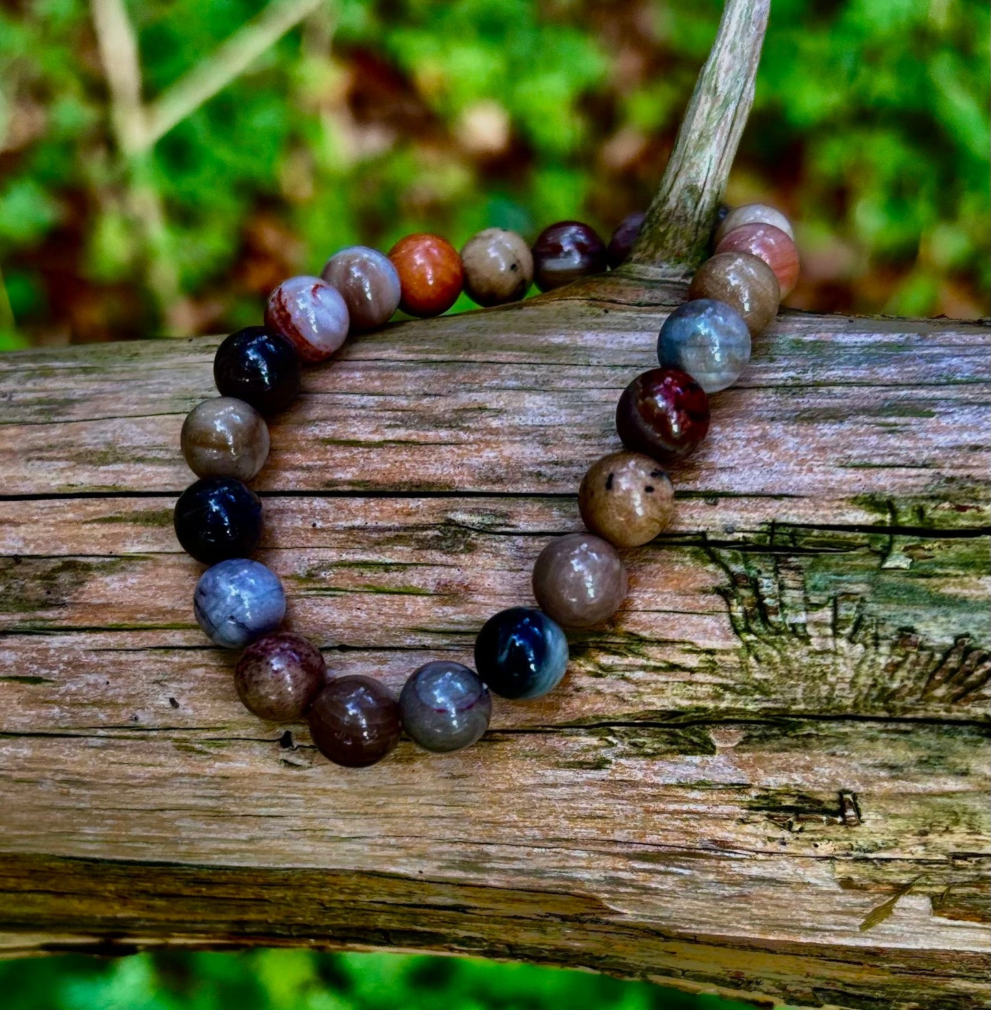 Petrified Wood Bracelet – 8mm Beads, Medium Wrists